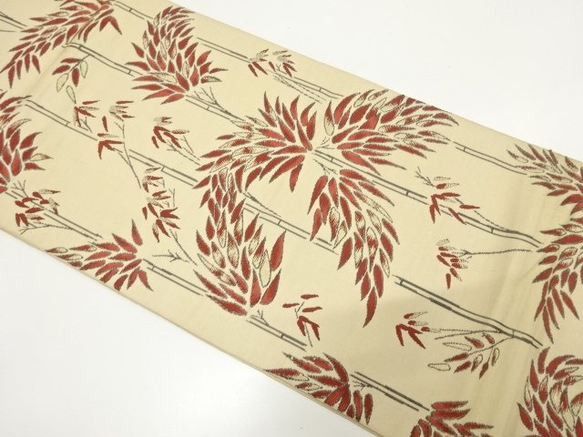 JAPANESE KIMONO / ANTIQUE BAMBOO LEAF PATTERN WOVEN FUKURO OBI (MATERI